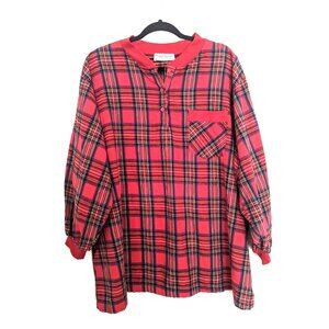 Vermont Country Store Flannel Plaid Top Plus Size 3X Tartan Popover Red Cotton